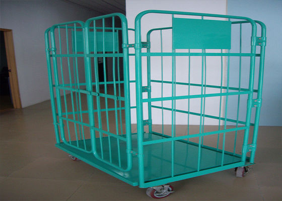 Cages de stockage en treillis métalliques pliables empilés, chariot à cage à rouleaux pour le transport