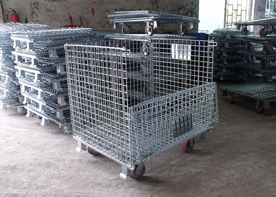 Un conteneur en fil de fer pliable mobile, une cage en fil d' acier avec traitement de surface galvanisé
