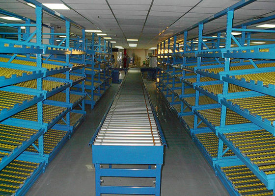 Étagères de stockage industrielles en acier assemblées, étagères à palettes à flux de gravité